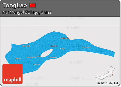 Political 3D Map of Tongliao, single color outside