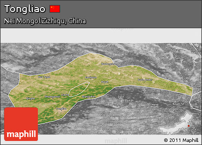 Satellite 3D Map of Tongliao, desaturated