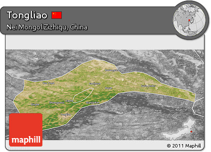 Satellite 3D Map of Tongliao, desaturated