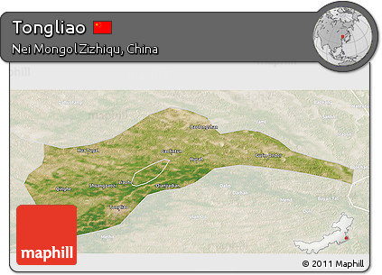 Satellite 3D Map of Tongliao, lighten