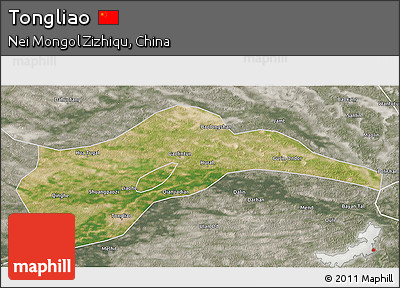 Satellite 3D Map of Tongliao, semi-desaturated
