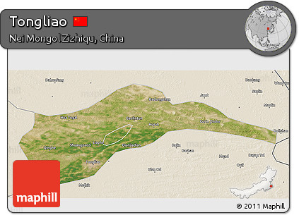 Satellite 3D Map of Tongliao, shaded relief outside