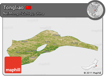 Satellite 3D Map of Tongliao, single color outside