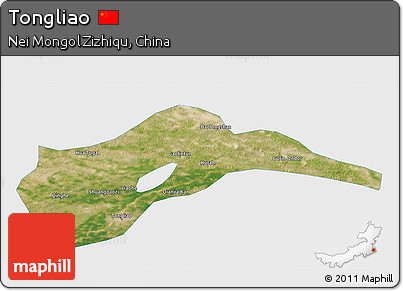 Satellite 3D Map of Tongliao, single color outside
