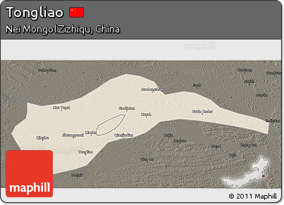 Shaded Relief 3D Map of Tongliao, darken