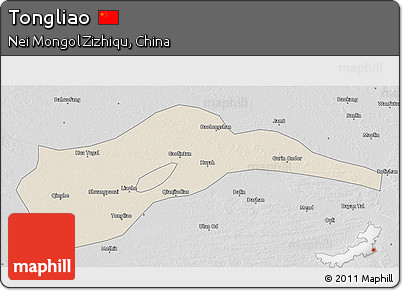Shaded Relief 3D Map of Tongliao, desaturated