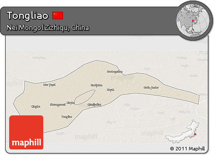 Shaded Relief 3D Map of Tongliao, lighten