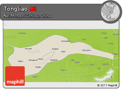 Shaded Relief 3D Map of Tongliao, physical outside