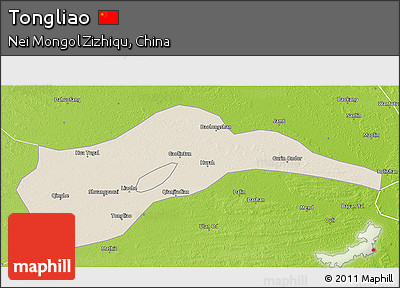 Shaded Relief 3D Map of Tongliao, physical outside