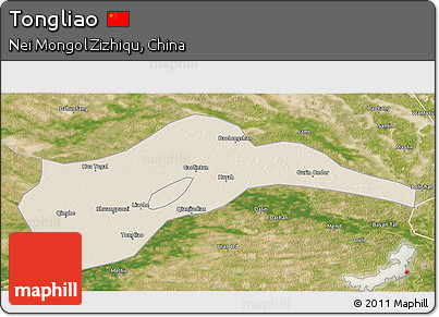Shaded Relief 3D Map of Tongliao, satellite outside