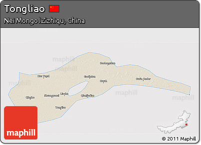 Shaded Relief 3D Map of Tongliao, single color outside