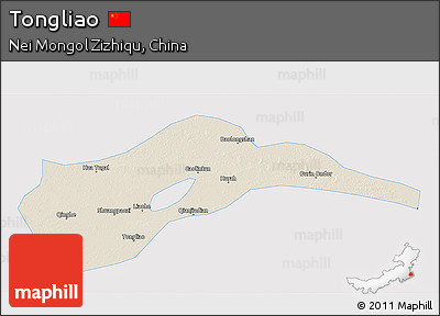 Shaded Relief 3D Map of Tongliao, single color outside