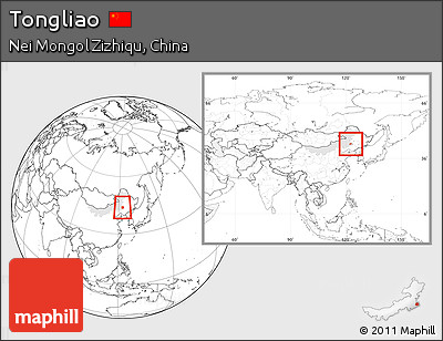 Blank Location Map of Tongliao, highlighted parent region, within the entire country