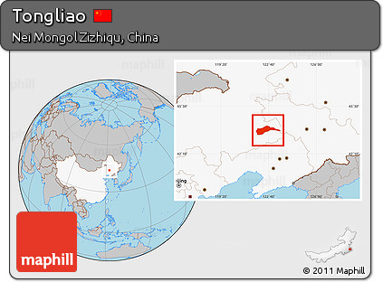 Gray Location Map of Tongliao, highlighted country