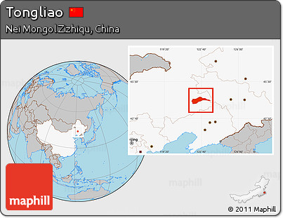 Gray Location Map of Tongliao, highlighted country