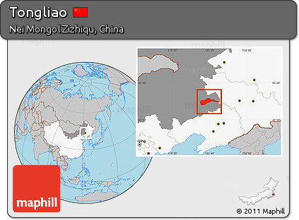Gray Location Map of Tongliao, highlighted country, highlighted parent region