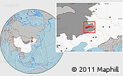 Gray Location Map of Tongliao, highlighted country, highlighted parent region, hill shading