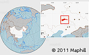 Gray Location Map of Tongliao, highlighted country, hill shading