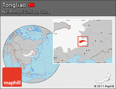 Gray Location Map of Tongliao, highlighted parent region