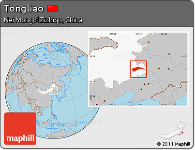 Gray Location Map of Tongliao, highlighted parent region