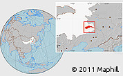 Gray Location Map of Tongliao, highlighted parent region, hill shading