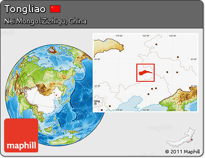 Physical Location Map of Tongliao, highlighted country