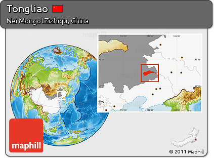 Physical Location Map of Tongliao, highlighted country, highlighted parent region