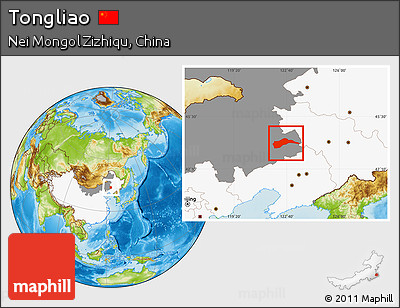 Physical Location Map of Tongliao, highlighted country, highlighted parent region