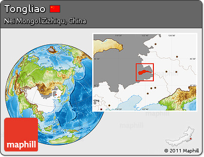 Physical Location Map of Tongliao, highlighted country, highlighted parent region