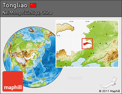 Physical Location Map of Tongliao, highlighted parent region