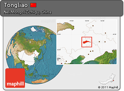 Satellite Location Map of Tongliao, highlighted country