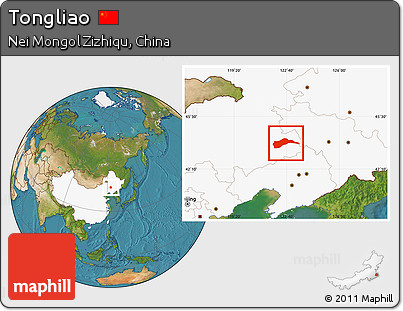 Satellite Location Map of Tongliao, highlighted country