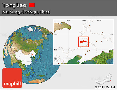 Satellite Location Map of Tongliao, highlighted country