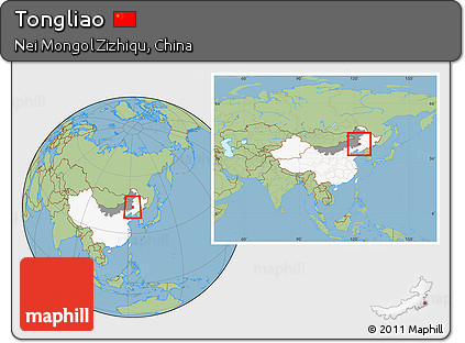 Savanna Style Location Map of Tongliao, highlighted country, highlighted parent region, within the entire country