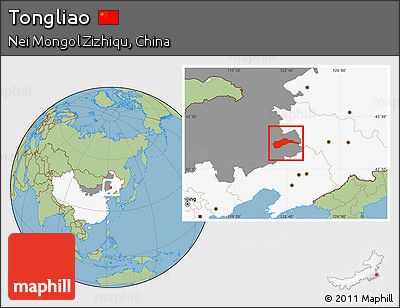Savanna Style Location Map of Tongliao, highlighted country, highlighted parent region