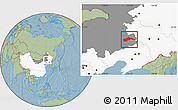 Savanna Style Location Map of Tongliao, highlighted country, highlighted parent region, hill shading