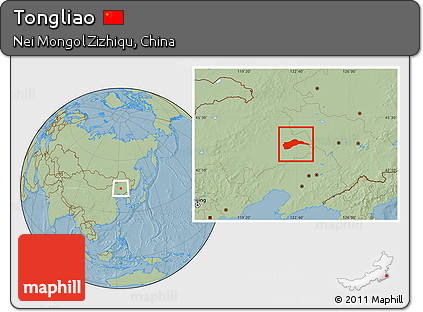 Savanna Style Location Map of Tongliao, hill shading