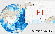 Shaded Relief Location Map of Tongliao, highlighted country