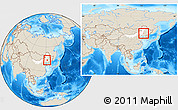 Shaded Relief Location Map of Tongliao, highlighted parent region, within the entire country
