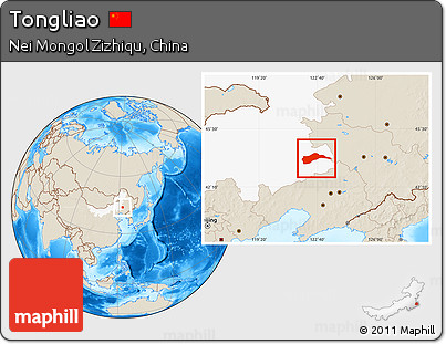 Shaded Relief Location Map of Tongliao, highlighted parent region