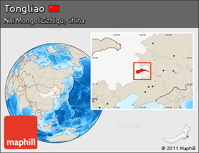 Shaded Relief Location Map of Tongliao, highlighted parent region