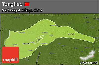 Physical Map of Tongliao, darken