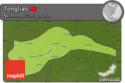 Physical Map of Tongliao, darken
