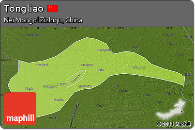 Physical Map of Tongliao, darken