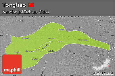 Physical Map of Tongliao, desaturated