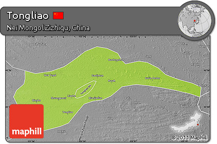 Physical Map of Tongliao, desaturated