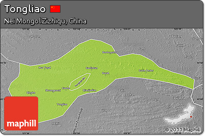 Physical Map of Tongliao, desaturated