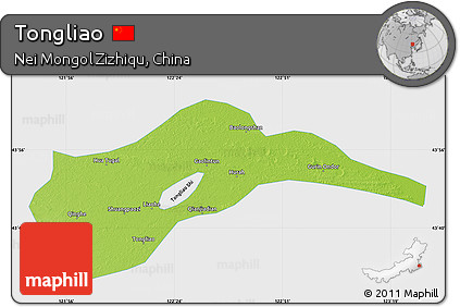 Physical Map of Tongliao, single color outside