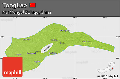 Physical Map of Tongliao, single color outside