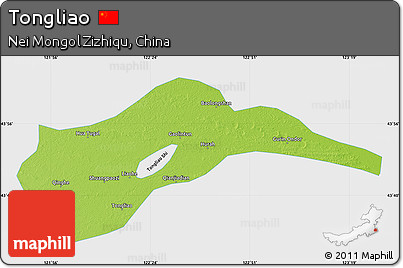 Physical Map of Tongliao, single color outside